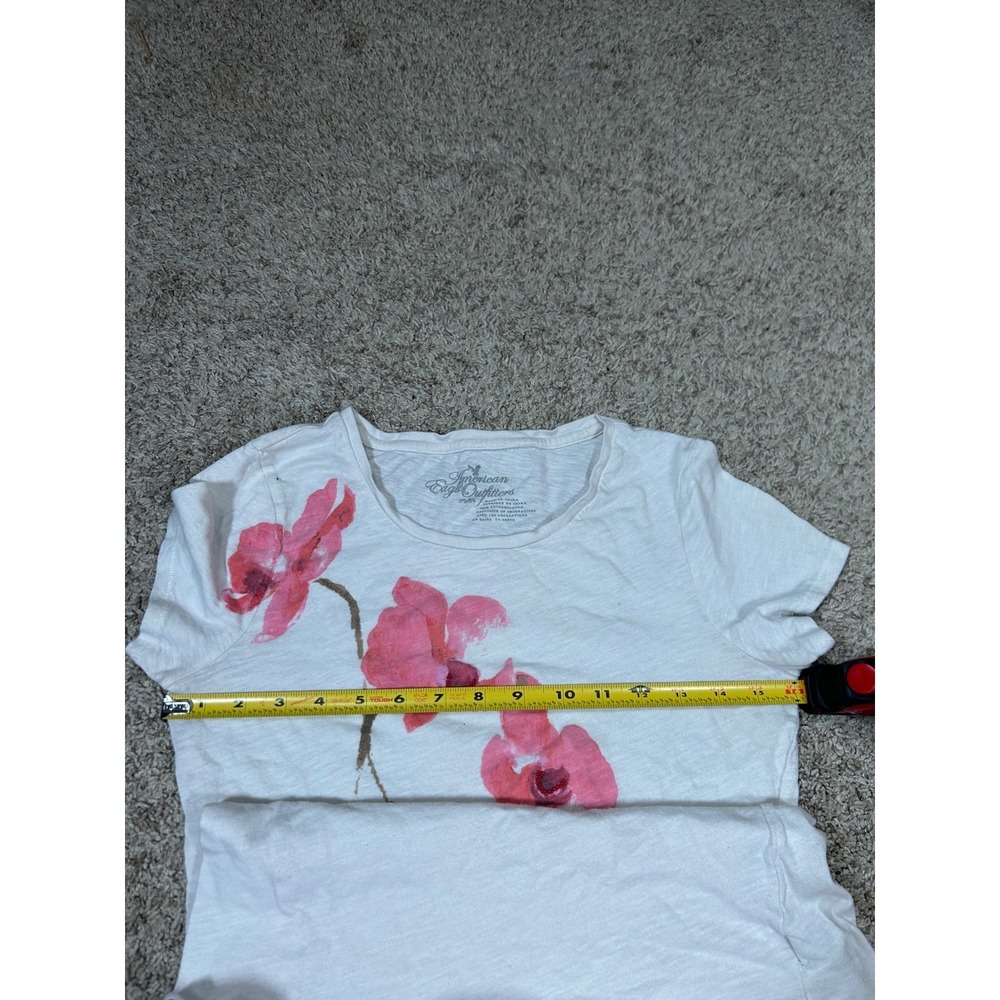 Y2K Vintage American Eagle Outfitters White Floral Graphic T-Shirt Baby Tee‎ M - Picture 7 of 7